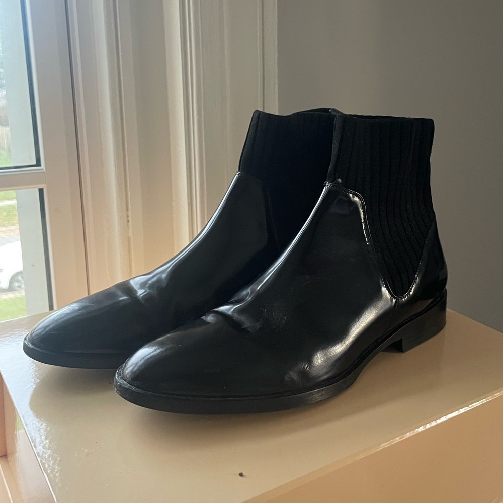 Vince Black Leather & Knit Ankle Booties